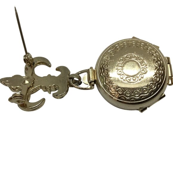 Vintage CORO Pat Pend Estate Triple Locket Brooch Fleur de Lis Rhinestone Pearl - Picture 4 of 14